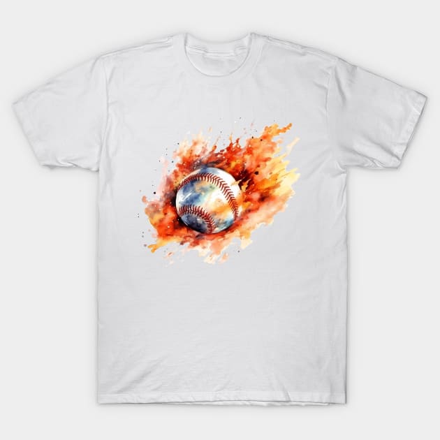 Flamming Baseball Watercolor T-Shirt by BisonPrintsCo